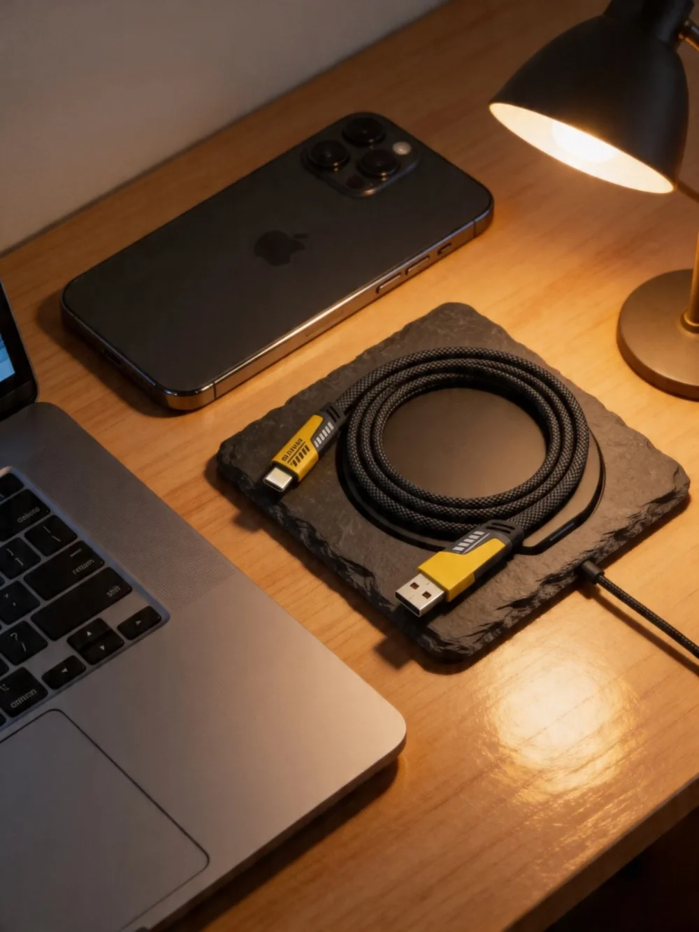 Black Wireless Charger Pad and Braided USB-C Cable for Cell Phones